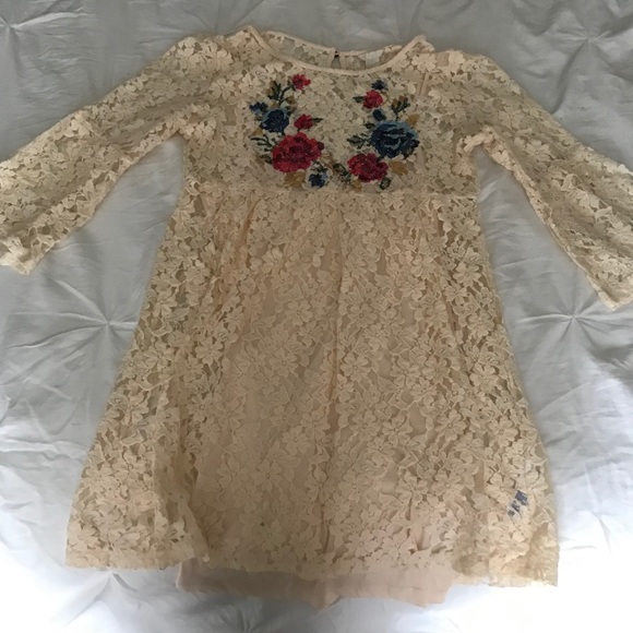 Off White Lace Dress with Floral Embroidery - Picture 1 of 3